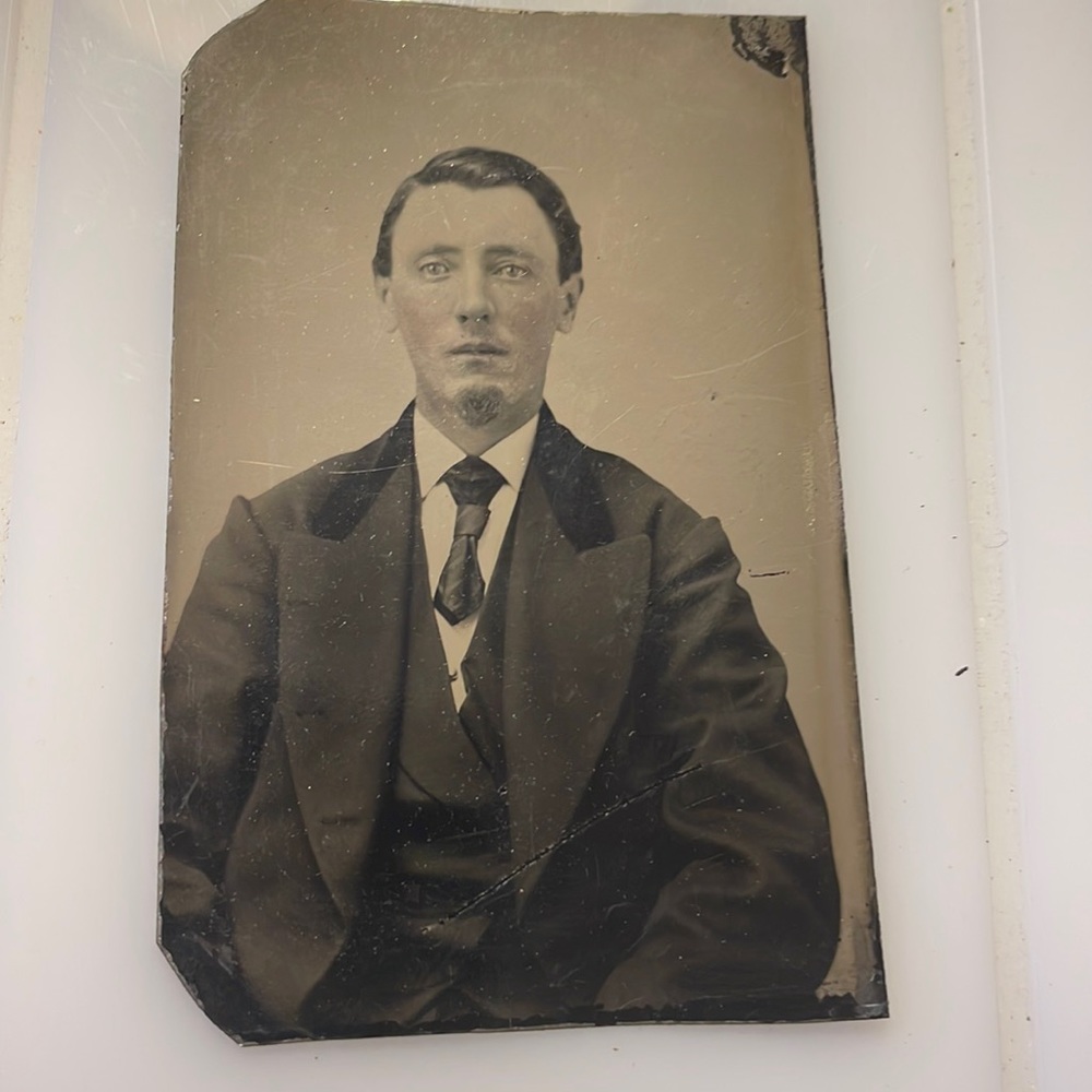 Victorian tintype portrait of handsome young man